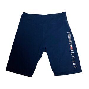 Tommy Hilfiger Womens Large Blue High-Waisted Biker Shorts With Logo Activewear